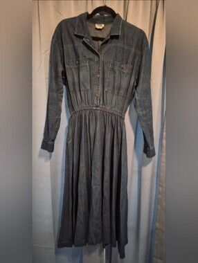 Vintage Gotcha Covered Cottagecore Denim Maxi Dress Pockets Made in the USA